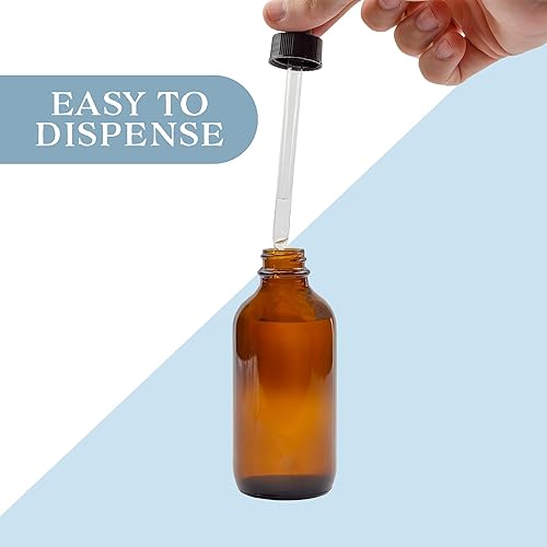 Miniatura 5 de Botellas cuentagotas de vidrio ámbar de 4 onzas paquete de 6 botellas de vidrio recargables para aceites esenciales cosméticos y cocinar