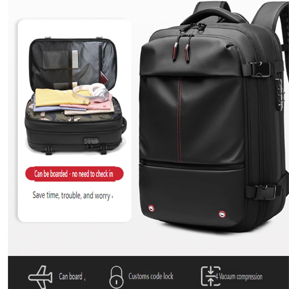 Sac à Dos Vacpack 60L Extensible Sous Vide – Imperméable, Antivol Avec Pompe & Airbag, Idéal Voyage & Avion