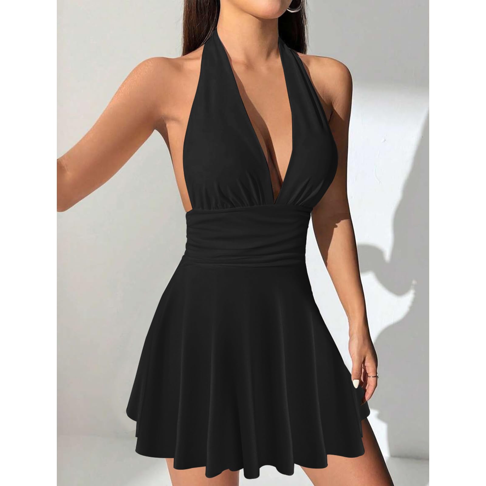 Vestito Donna Sexy Mini Abito Senza Maniche Aderente Vestito Corto Scollo V Profondo Abiti Estivo Bodycon Casual Vestiti per Cocktail Party Discoteca