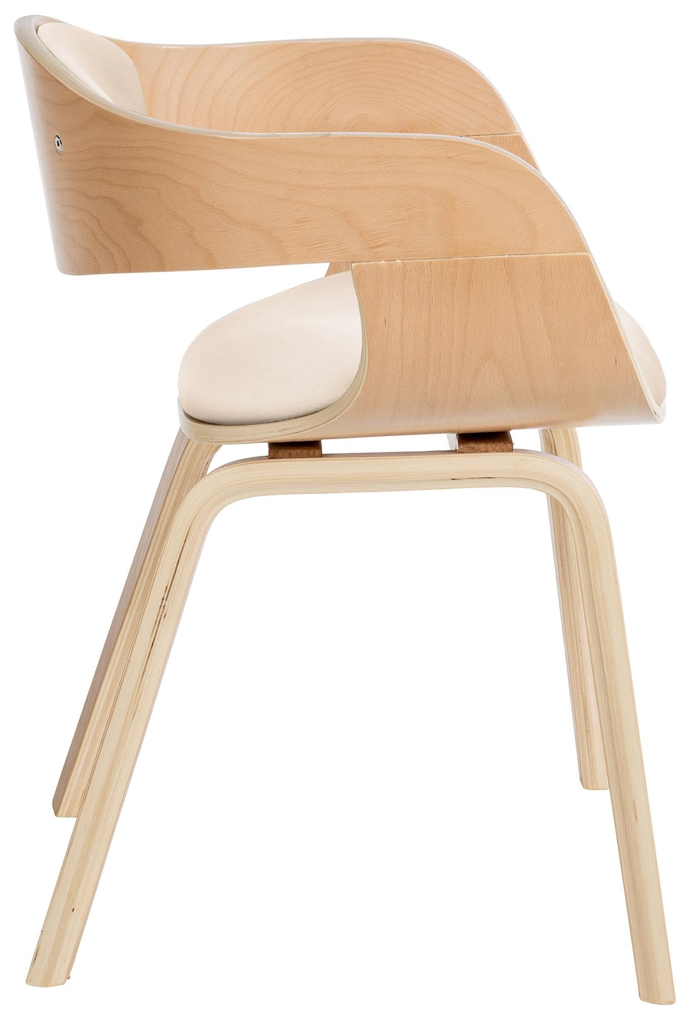 CLP Esszimmerstuhl ergonomisch Kingston, gepolsterte umlaufender Rückenlehne, Kunstlederbezug & Holzgestell, belastbar bis 150 kg, Farbe:Natur/Creme