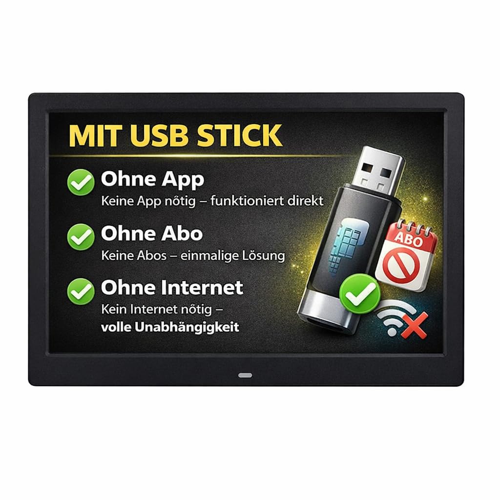 Digitaler Bilderrahmen 10,1 Zoll IPS Full HD Fotobilderrahmen mit USB Stick, SD-Karte, Diashow