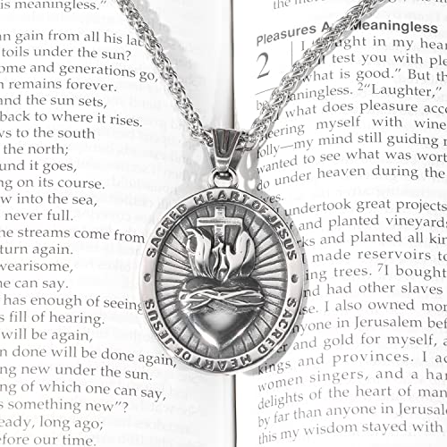 Sacred Heart of Jesus Necklace, Stainless Steel Jesus Christ Sacred Heart Medal, Punk Pendant Necklace Trendy Jewelry Christian Amulet Christian Gift2