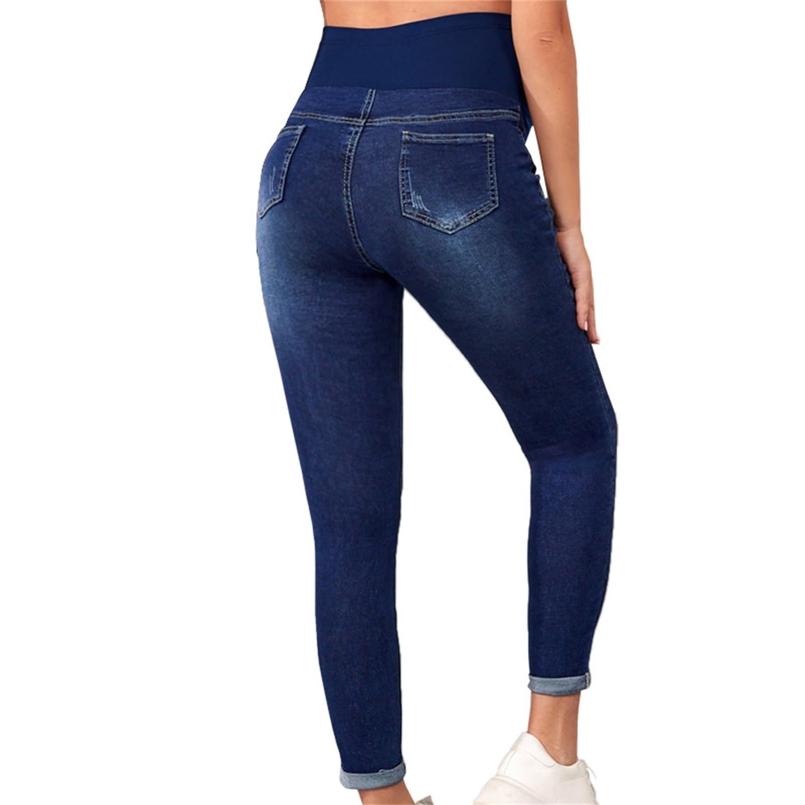 Generisch Lot de 2 jeans de maternité, taille haute, pantalon ventral et hanches, pantalon de grossesse extensible confortable pour femme, pantalon capri décontracté pour le travail