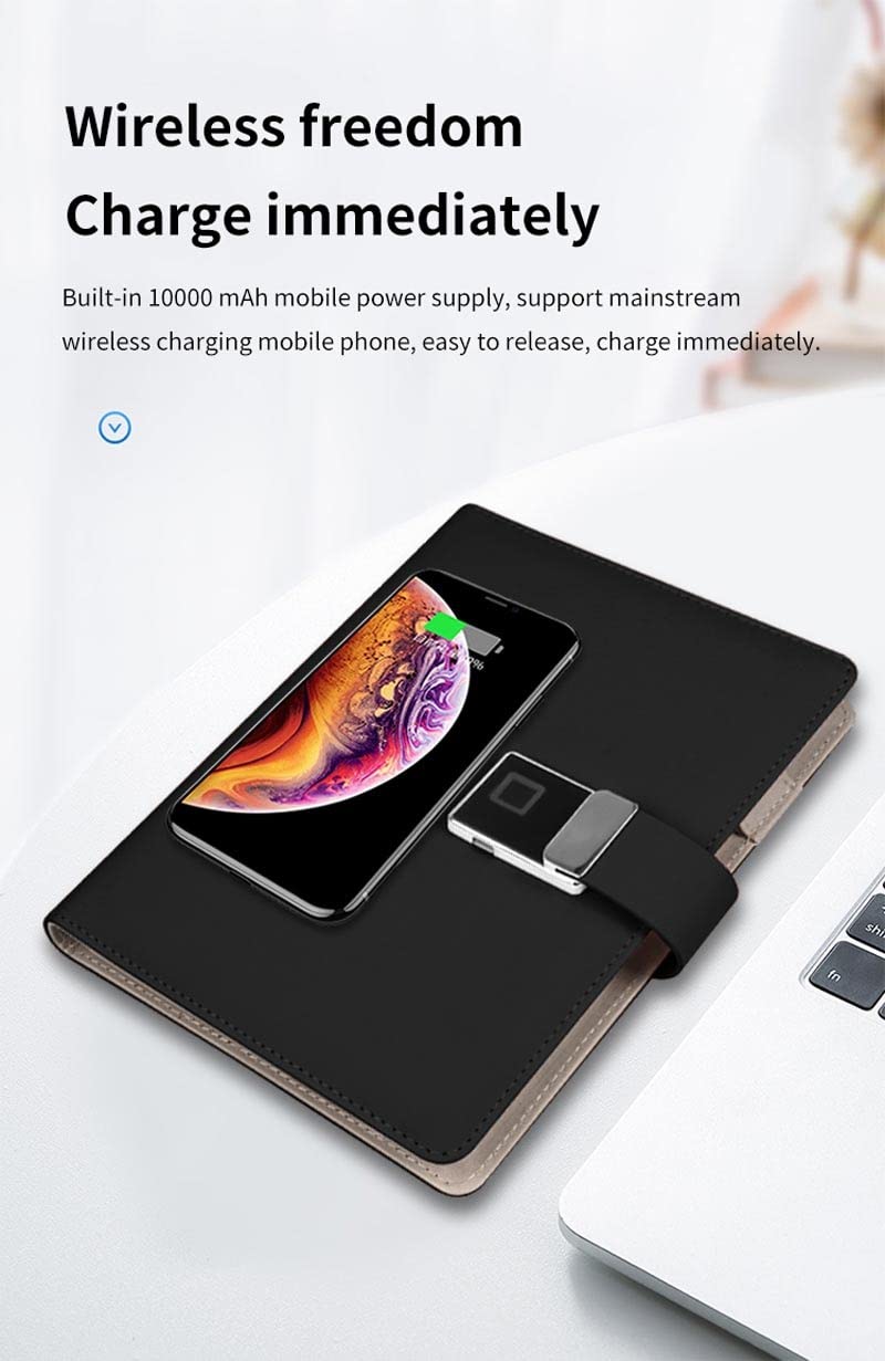 TAHALI Business A5 Black Fingerprint Lock Notebook Bloc de Notas Inteligente con Power Bank (Color : Black-Soul Eater1)
