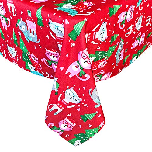 Newbridge Whimsical Christmas Cats Fabric Holiday Tablecloth - Cute Christmas Kittens in Hats and Scarves for The Holidays, No Iron and Stain Resistant Fabric Tablecloth, 60†x 84†Oblong/Rectangle Newbridge Whimsical Christmas Cats Fabric Holiday Tablecloth - Cute Christmas Kittens in Hats and Scarves for The Holidays, No Iron and Stain Resistant Fabric Tablecloth, 60†x 84†Oblong/Rectangle