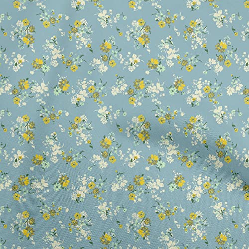 oneOone Cotton Poplin Grayish Blue Fabric Floral Quilting Supplies Print Sewing Fabric by The Yard 56 Inch Wide