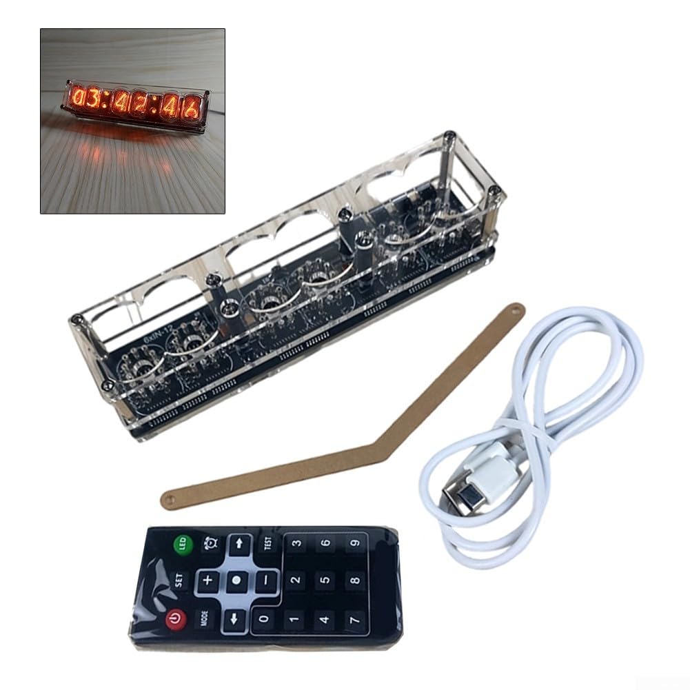 IN-12 Nixie Watch Carcasa de repuesto para tubos de 4 dígitos, versión premium con retroiluminación LED de 7 colores y mando a distancia, CC 5 V a través de USB-C, no requiere soldadura (With vacuum