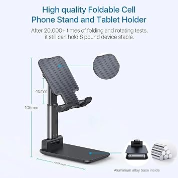 Kyrotech Adjustable Portable Phone and Tablet Stand – Desktop Foldable Holder, Compatible with All Smart Devices, Ergonomic and Anti-Slip Design