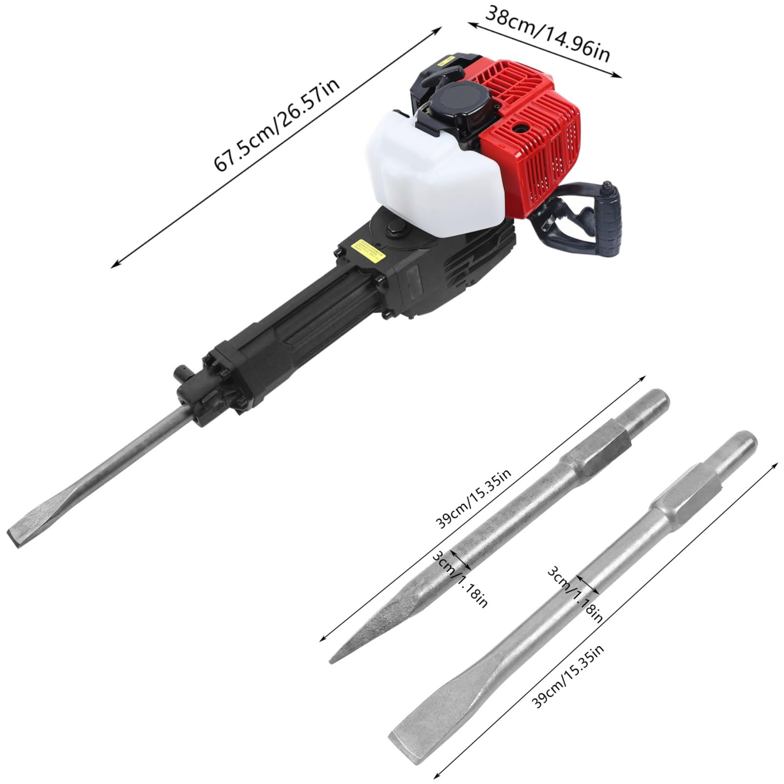 YIYIONCE 52CC Demolition Hammer 2 Stroke Jack Hammer Concrete Breaker Gas Powered Jack Hammer Vertical Handheld Jackhammer Drills with 2 Chisel 1.9KW Rock Breaker for Braking Concrete Ice | US STOCK