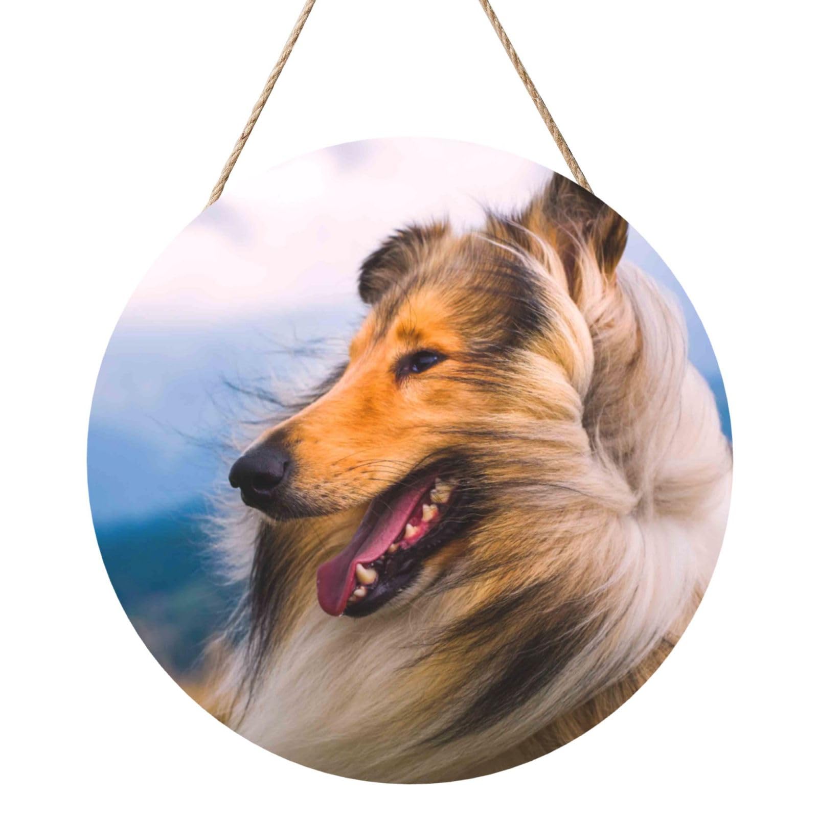 InOmak Beautiful Rough Collie, Round Wood Panel Painting 12 in, Wall Hanging Painting For Home