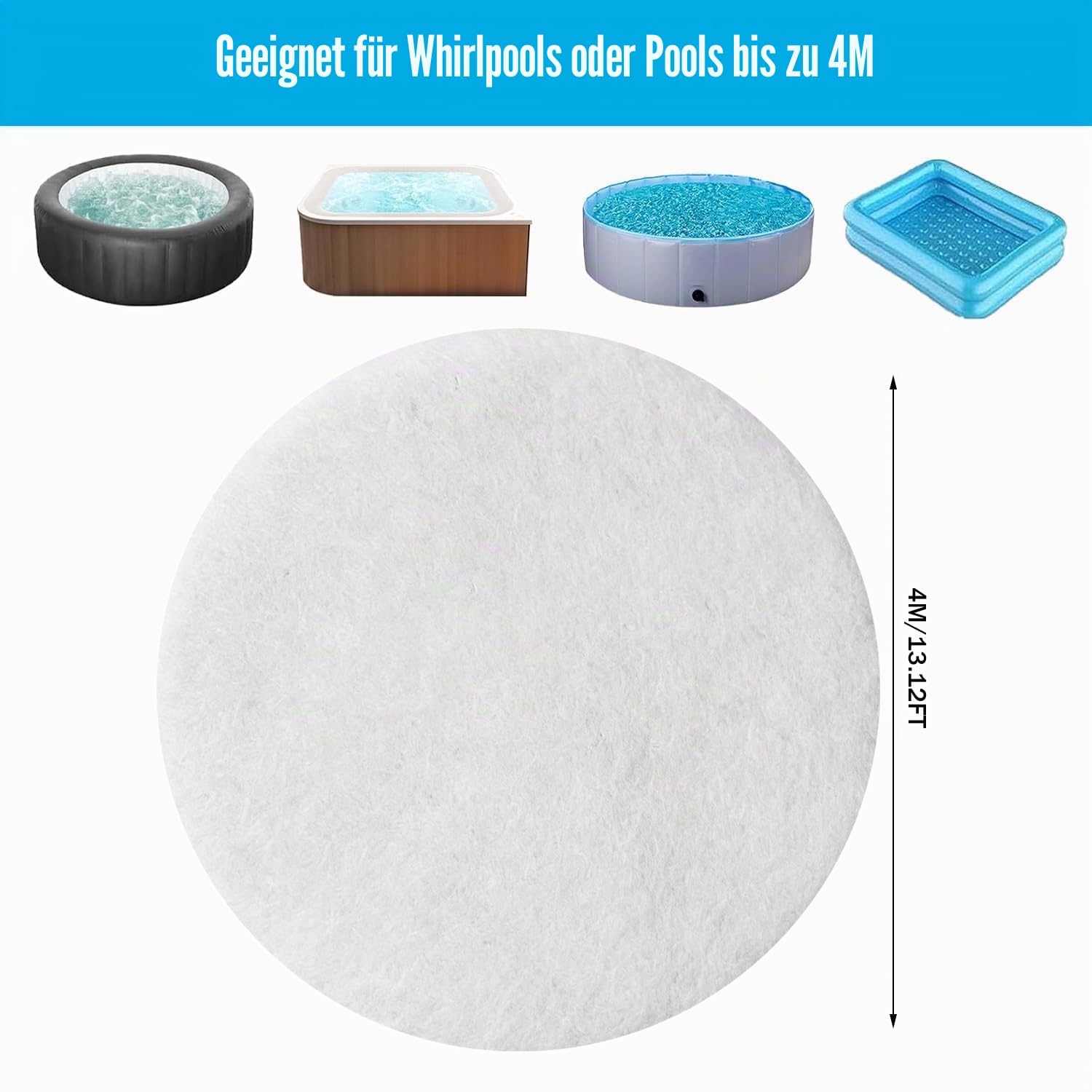 YumSur Pool Bodenplane 4M,Runden Poolmatte,Poolunterlage Bodenschutzplane Bodenmatte Poolunterlage Matte,Tragbares Spa Pool Zubehör,Schwimmbecken Matte Faltbarer,Whirl-Pool Unterlage (Runden 400CM)