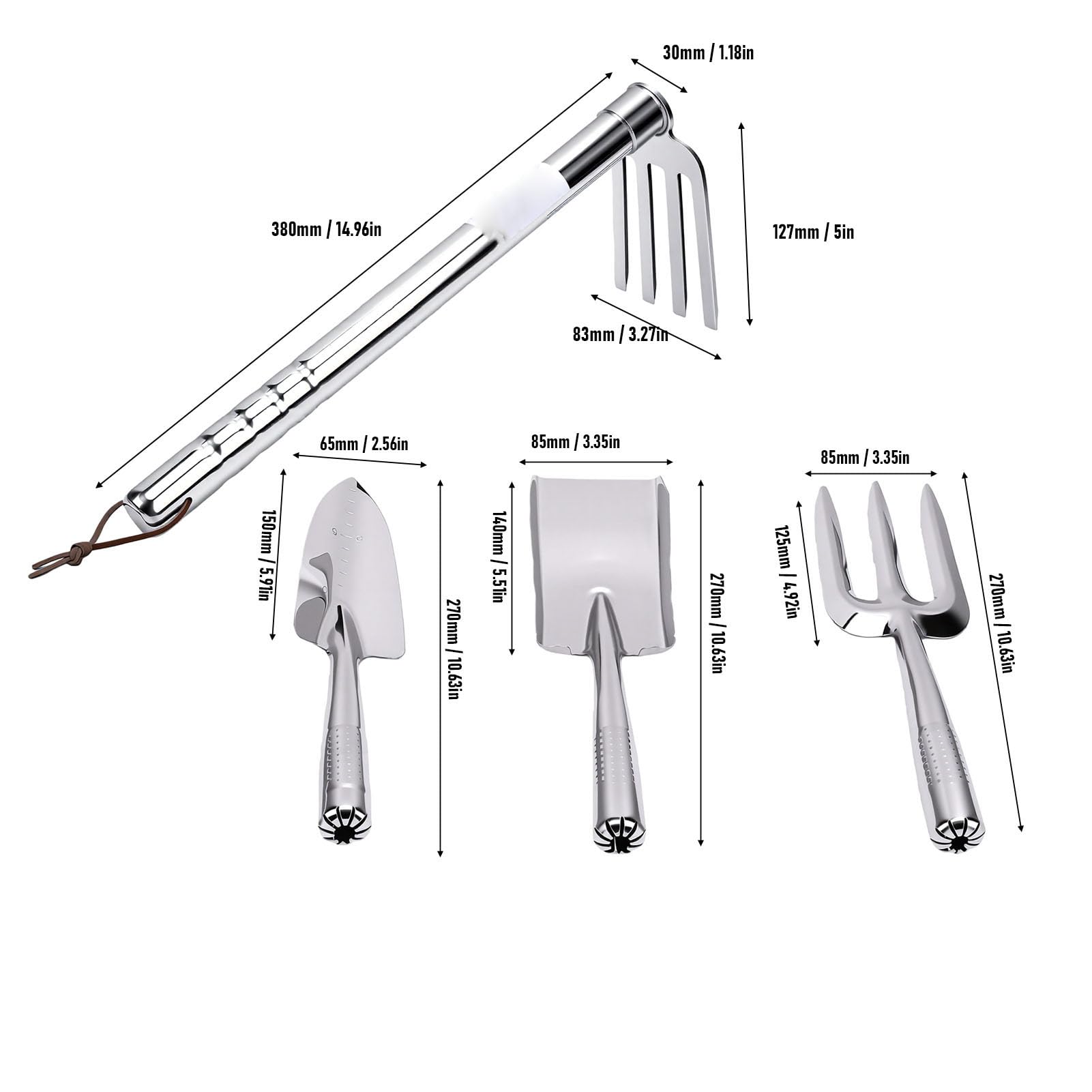 FTVOGUE Set di Attrezzi da Giardino da 4 Pezzi in Acciaio Inossidabile con Manico Antiscivolo e Foro per Appendere le Erbacce, Piantare e Scavare nel Terreno