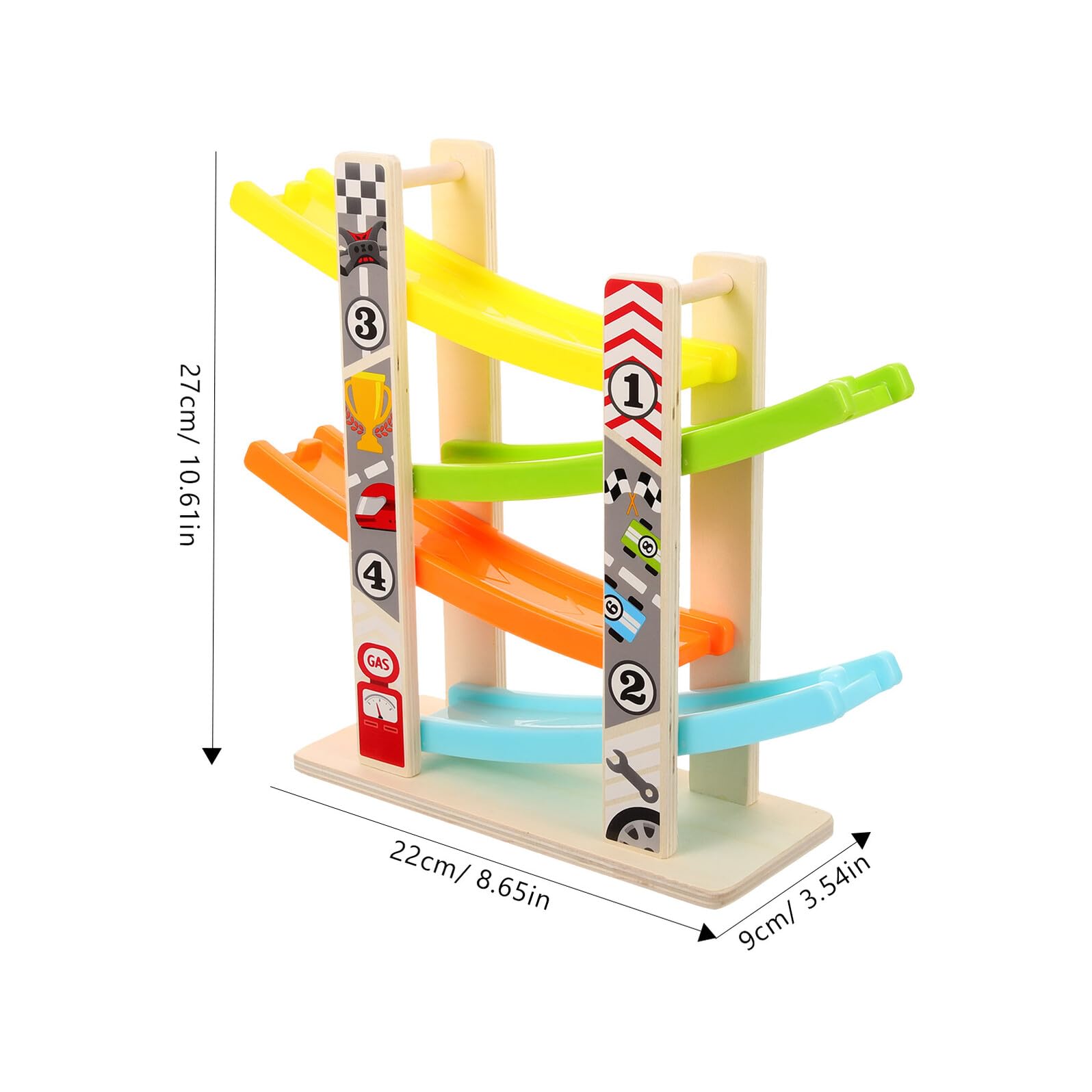 Giocattolo Auto Pista Scivolante Set 1 in Legno per Ragazzo Ragazza | Coordinazione Occhio-mano, Riconoscimento Colori, Angoli Arrotondati e Motivo Cartoon
