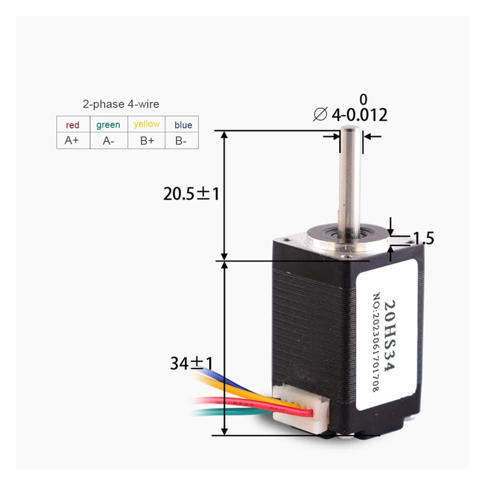 Motor Paso a Paso Motor Paso a Paso en Miniatura NEMA8 20HS34 0.021N. M 0.8A