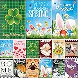 Seasonal Garden Flags set of 12 Double Sided, Yard Flags for Outside 12x18 Inch for Christmas Halloween Easter Valentine's St Patrick's 4th of July Spring Summer Fall Winter, All Seasons Garden Decor