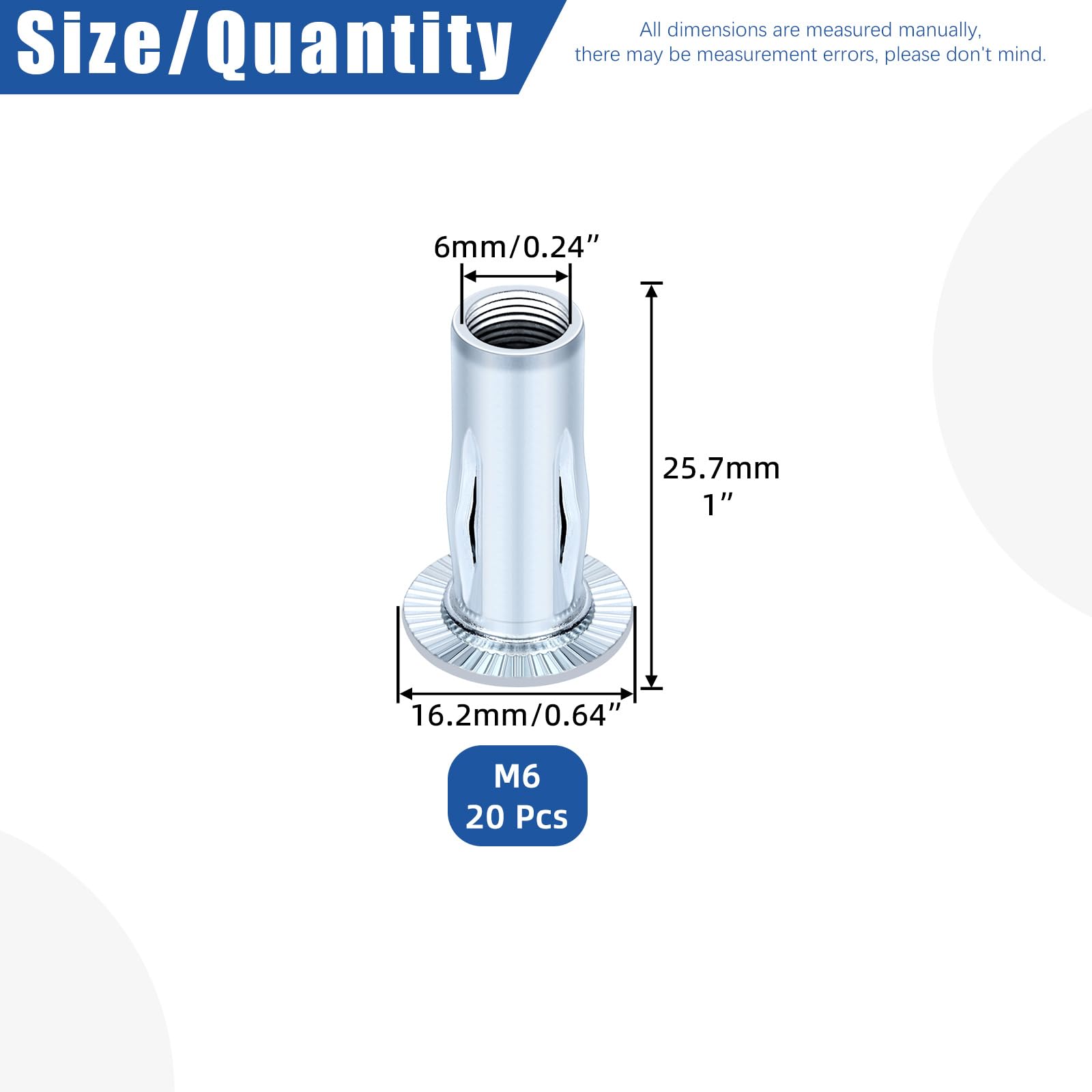 Glarks 20pcs M6 Multi-Grip Rivet Nuts Set White Zinc Plated Carbon Steel Flat Head Rivnut Pre Bulbed Shank Threaded Insert Rivet Nuts for Construction Industrial - Image 2