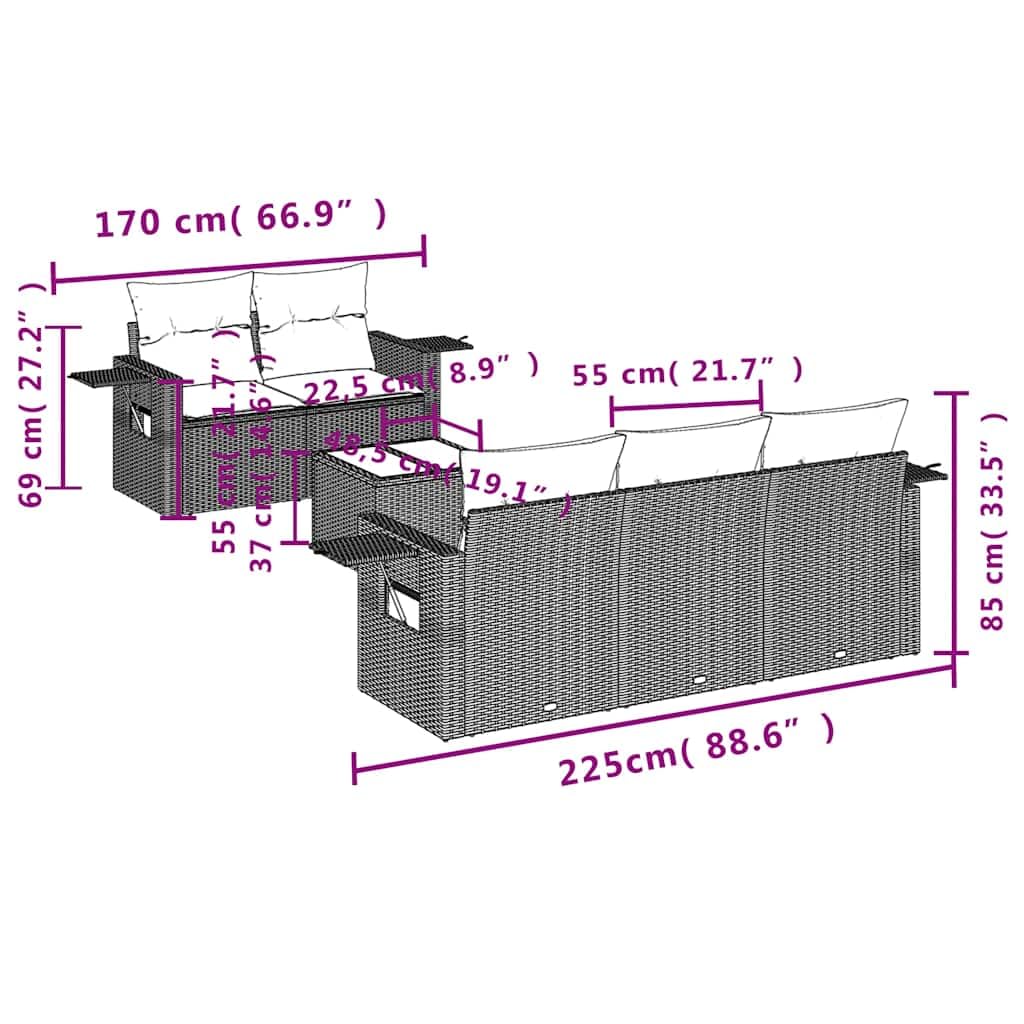 Set Divani da Giardino 6 Pezzi in Rattan PE Nero | Salotto componibile da esterno per giardino o terrazzo con tavolino in vetro temperato e tavolini laterali pieghevoli.