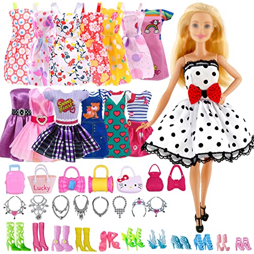 41 PCS Doll Clothes and Accessories, Including 10 Fashion Dress, 20 Shoes, 6 Necklace and 5 Bags for 11.5 Inch Dolls(Random Style)