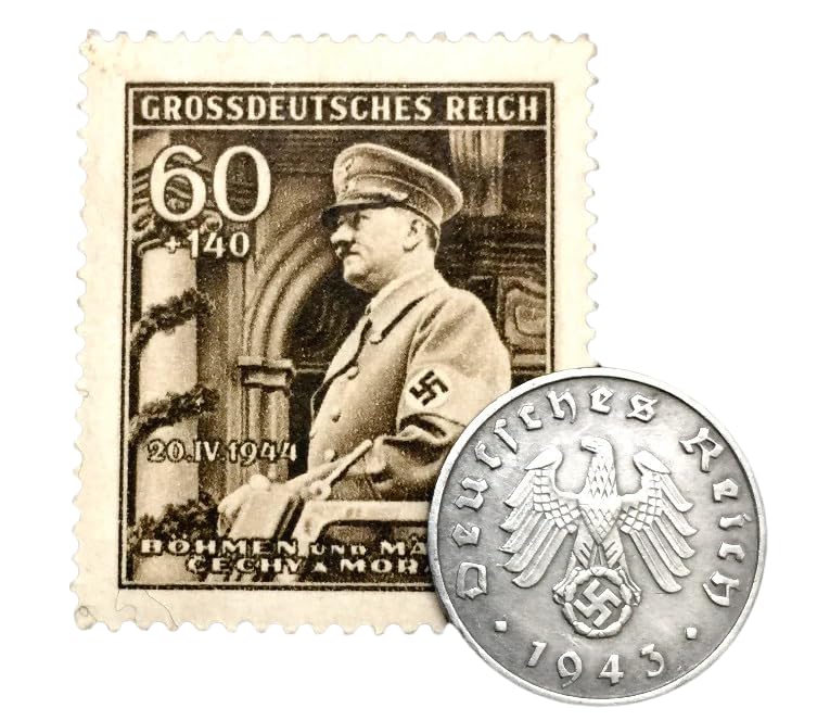 WWII Germany Coin & Stamp Set – Authentic 1 Reichspfennig Zinc