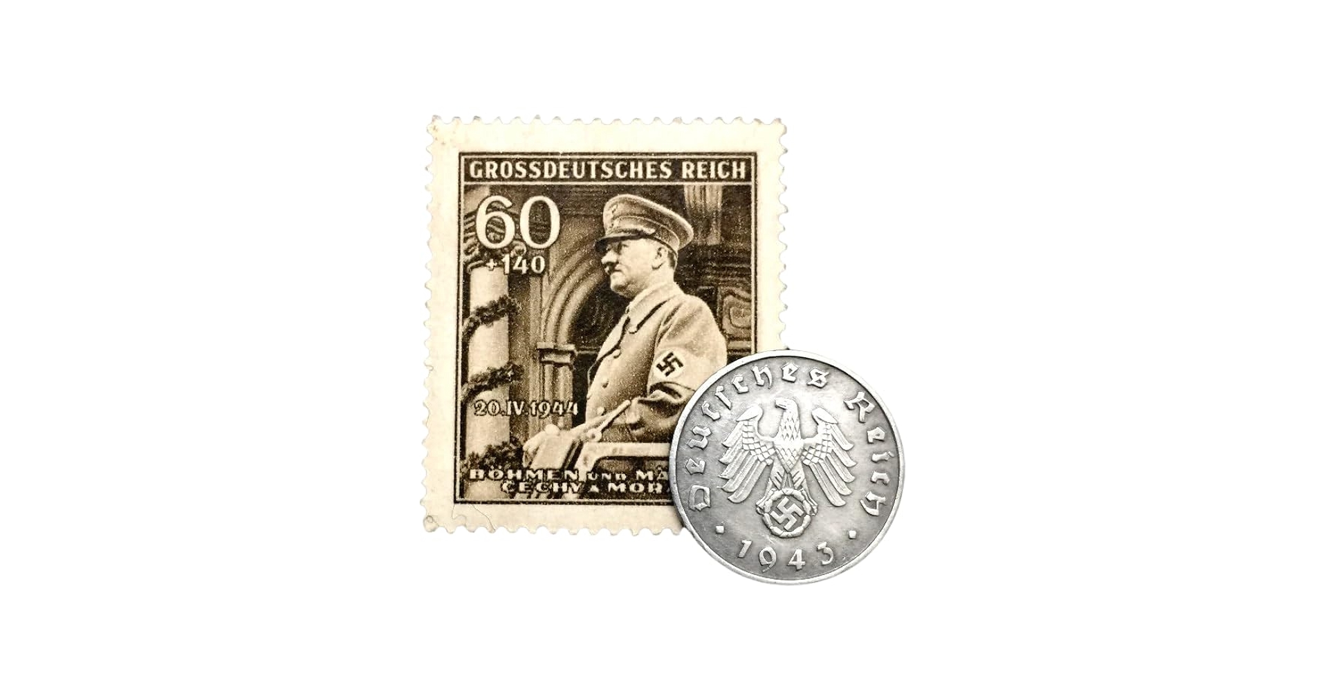 WWII Germany Coin & Stamp Set – Authentic 1 Reichspfennig Zinc