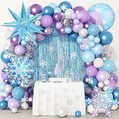 162 peças Frozen balões grinalda congelado aniversário meninas festa decoração púrpura azul congelado balões flocos de neve para casamentos meninas aniversário festa decoração balões Baby Shower