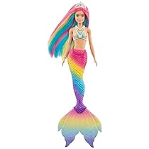 Barbie Dreamtopia Sirena Cambia Colore – Bambola con Look Arcobaleno – Corpetto con Dettagli Marini – Colori Neon Accesi – Regalo Bambini 3-7 Anni, GTF89