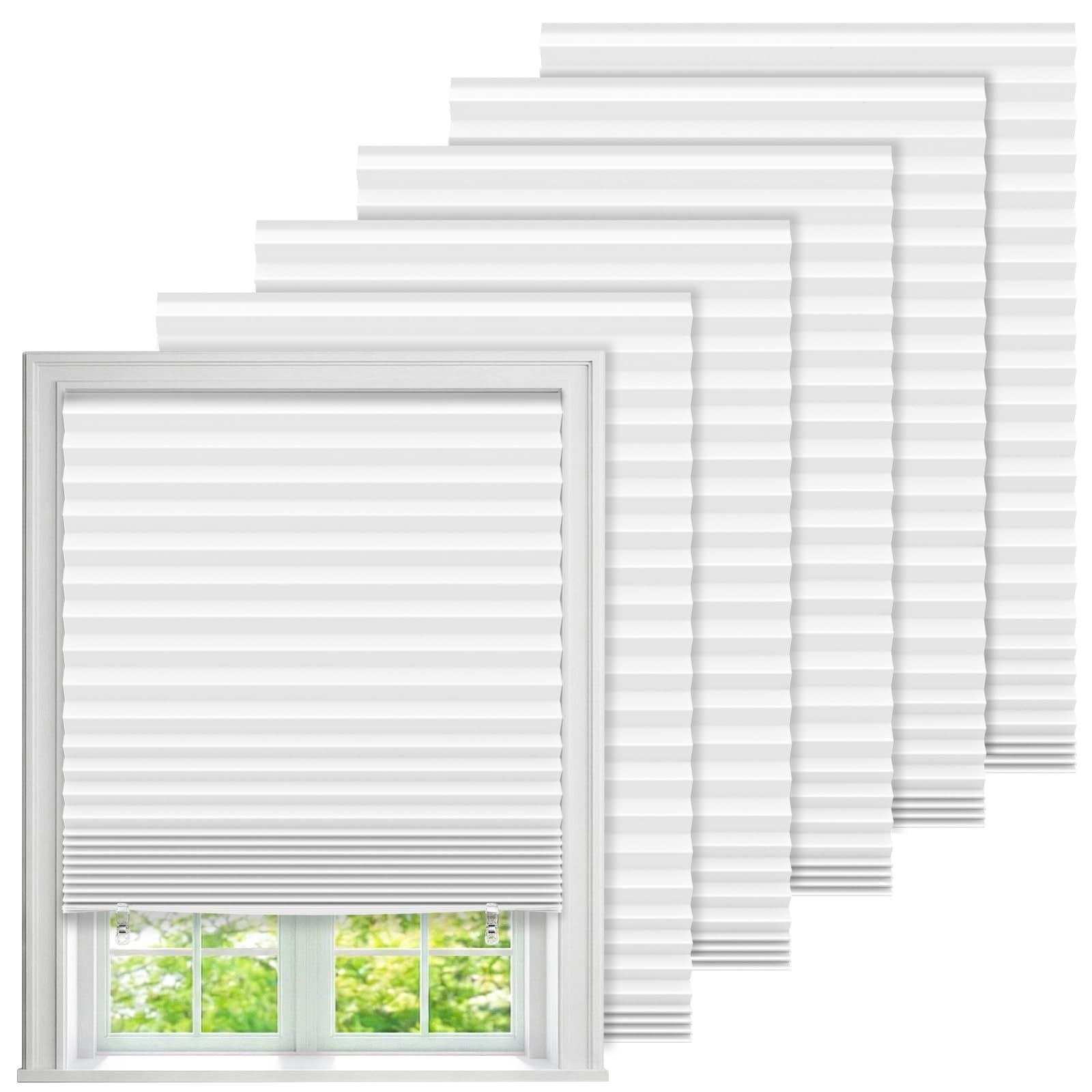 Photo 1 of Neugodo 6 Pack Temporary Paper Blinds for Indoor Windows No Drill, 24" W x 59" H Light Filtering Adhesive Pleated Shades for Windows Cordless with 12 Clips, Room Darking Shades for Bedroom, White
