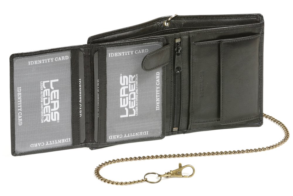 LEAS Biker Portafoglio Motociclista Portafoglio con catena BIKER, Vera Pelle, nero