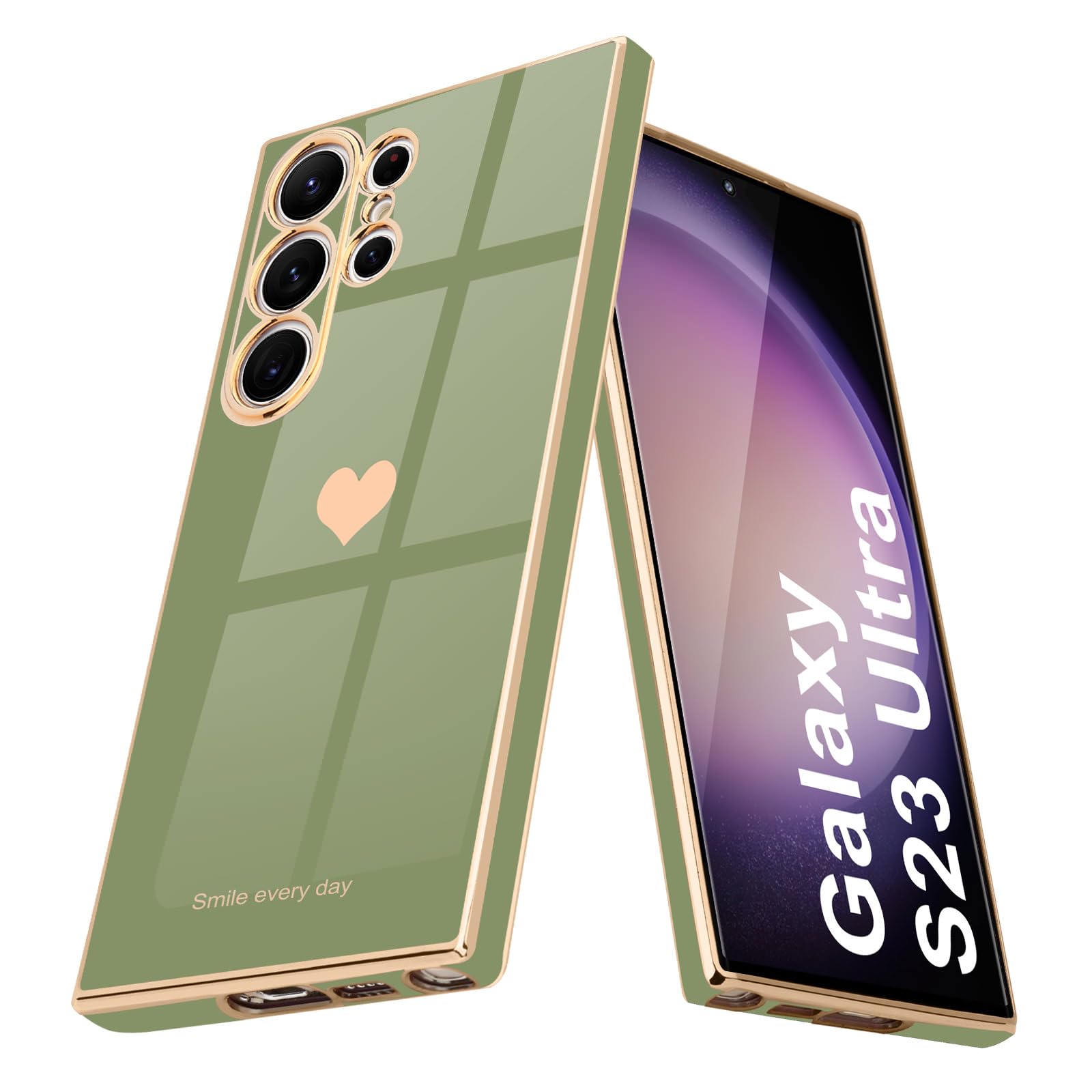 Teageo Kompatibel mit Samsung Galaxy S23 Hülle, Süße Herzmuster Mädchen Handyhülle Luxuriös Galvanisierte Glitzer Weich TPU Kameraschutz Kratzfest Stoßfest Schutzhülle für Galaxy S23 Schutzhülle