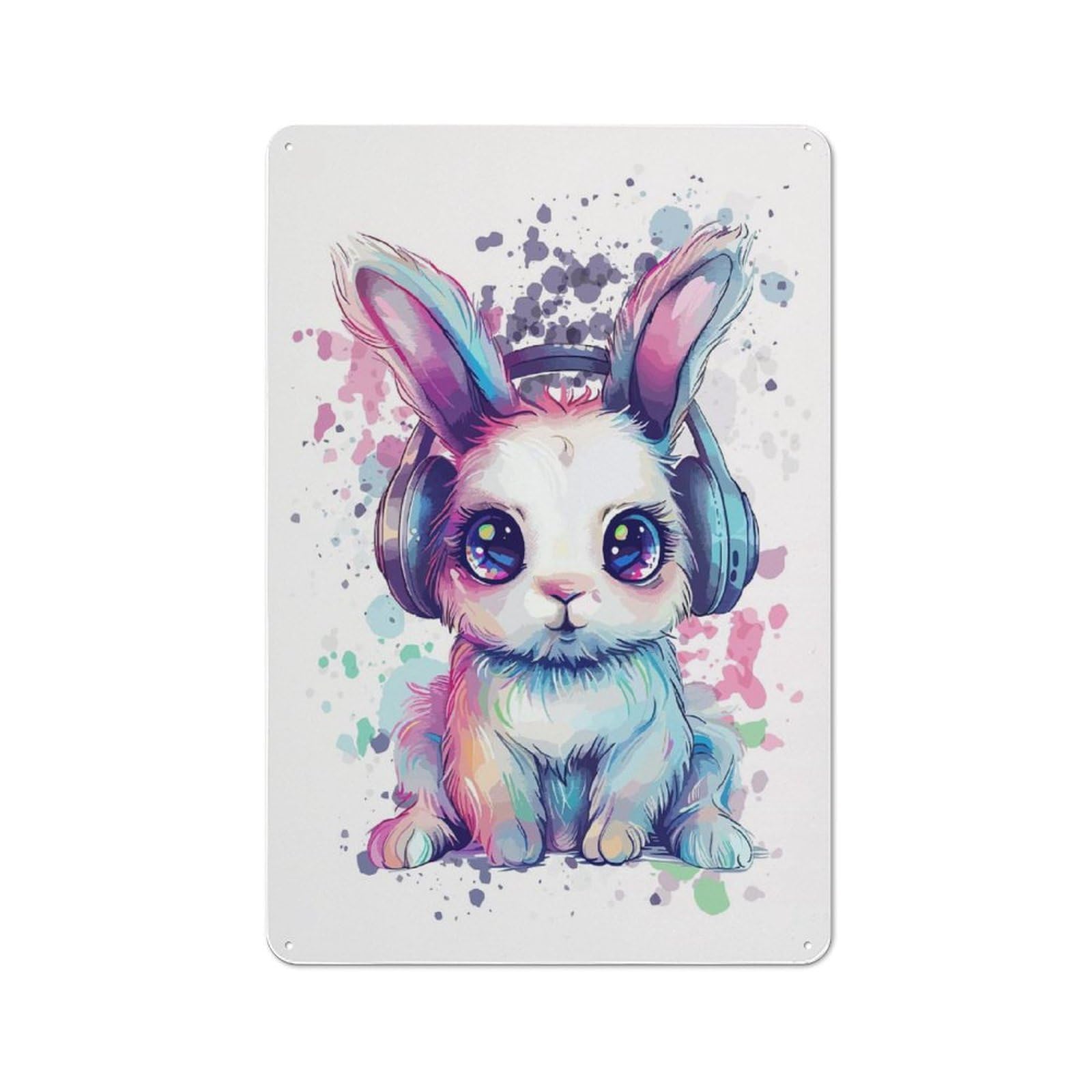 Junmoney Style-9 Nostalgic Cute Bunny With Headphones Decorative Tin Sign 30X20cm, Vintage Wall Decor For Lounge, Study, Pub Or Wall Gallery