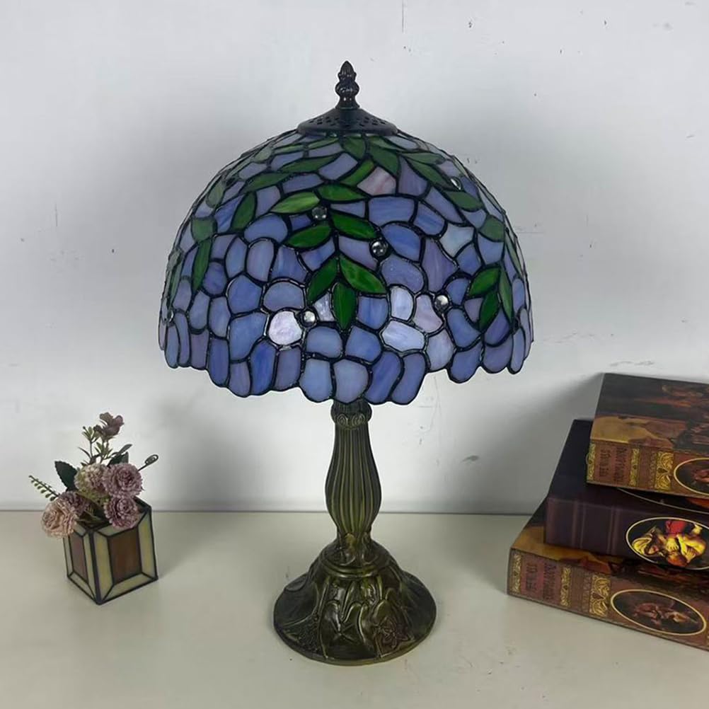 Lampa stołowa ze szkła witrażowego, wzór liści glicynii, idealna lampka do czytania do sypialni, salonu, biura, gabinetu, 30 x 30 x 45 cm