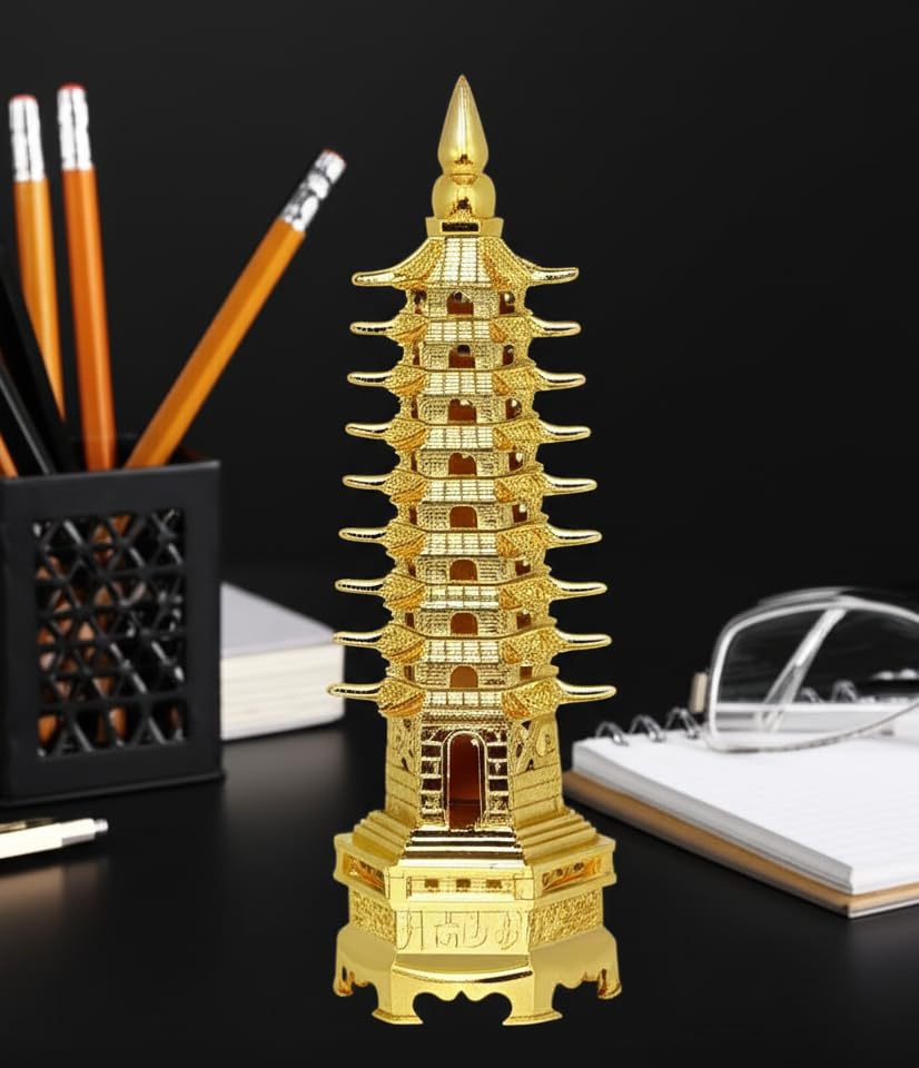 ARTISKRITI Education Tower Feng Shui for Students, Pagoda Tower Vastu Items for Good Luck and Academic and Business Success, Fengshui Items (Golden, 14 cm)-image-12
