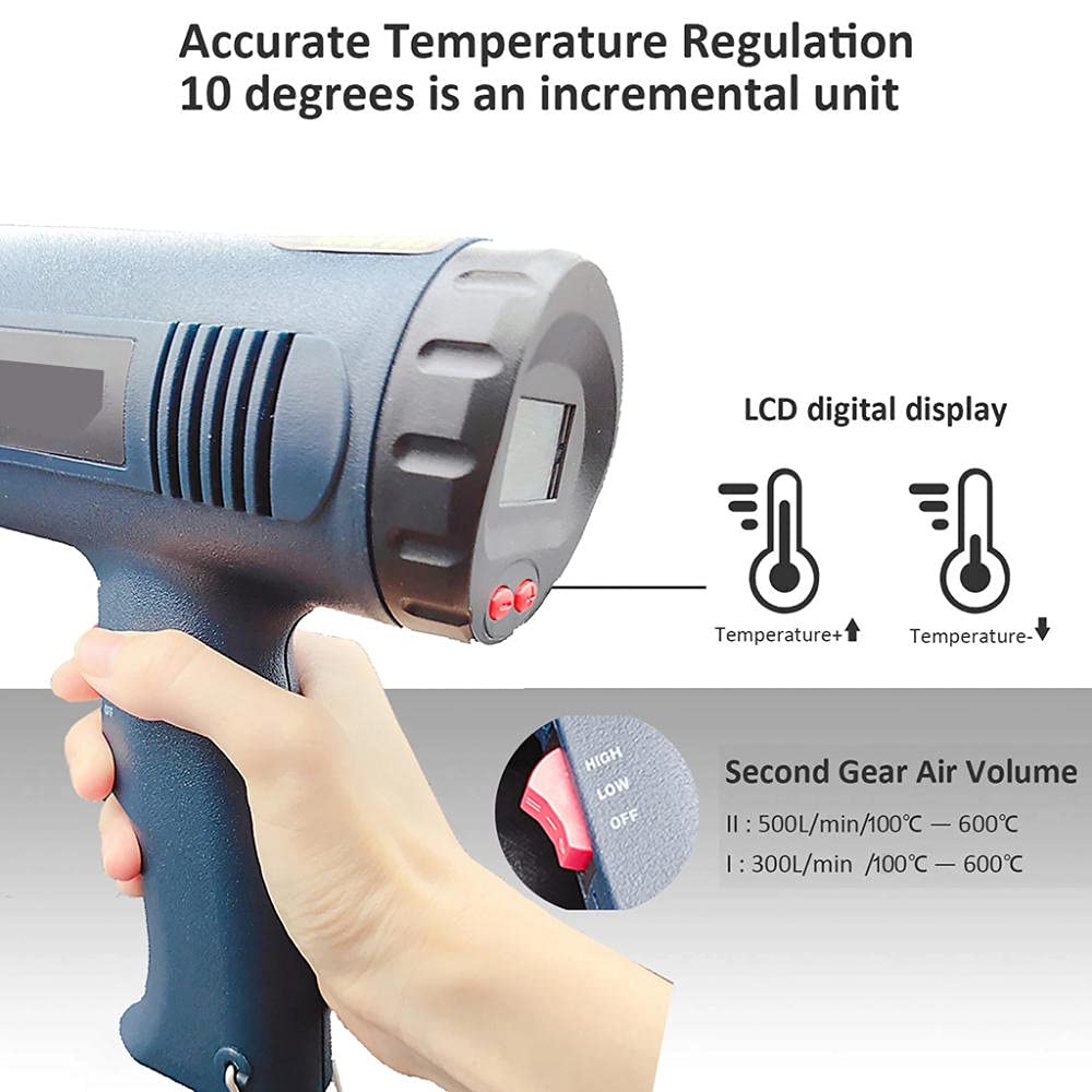 Décapeur Thermique, Pistolet à Air Chaud 1800W Professionnel Pour Décaper la Peinture, Contrôle de Précision de la température, 7 buses pour enlever la peinture/plier les tuyaux/rétrécir PVC