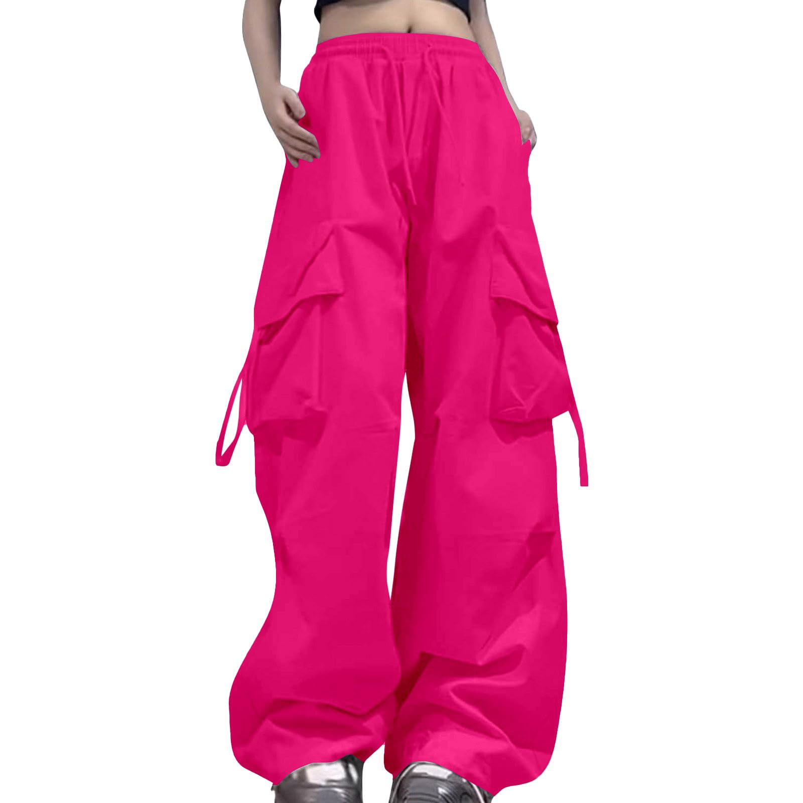 Cargo Pants for Women Baggy High Waisted Elastic Drawstring Straight Wide Leg Cargo Pants Straight Casual Hip Hop Fashion Cozy Joggers Trousers with Pockets