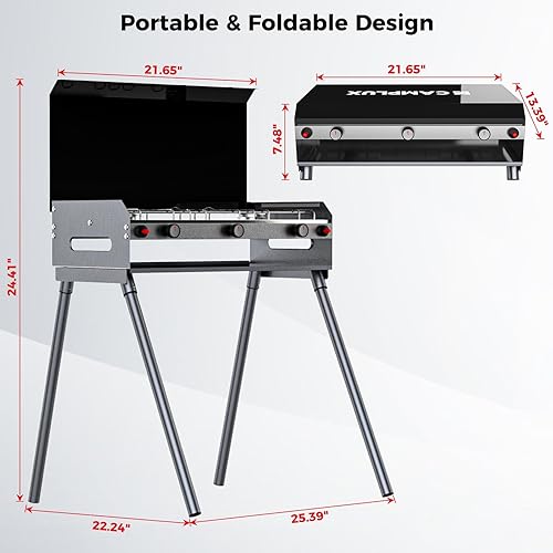 Miniatura 7 de CAMPLUX - Estufa de campamento de propano con 2 quemadores y 1 parrilla, 15,000 BTU portátil, para exteriores, con patas de pie, estufa de gas de