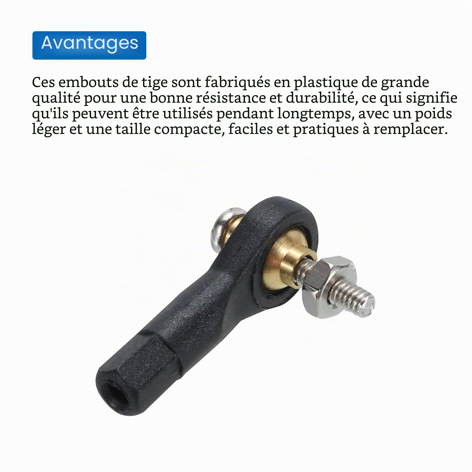 QUARKZMAN M2xL19mm Tiges à Billes Tête d'Extrémité Rotule Boucle Direction Connexion Cravate pour Modèle RC avec Vis et Écrou 30 Pièces