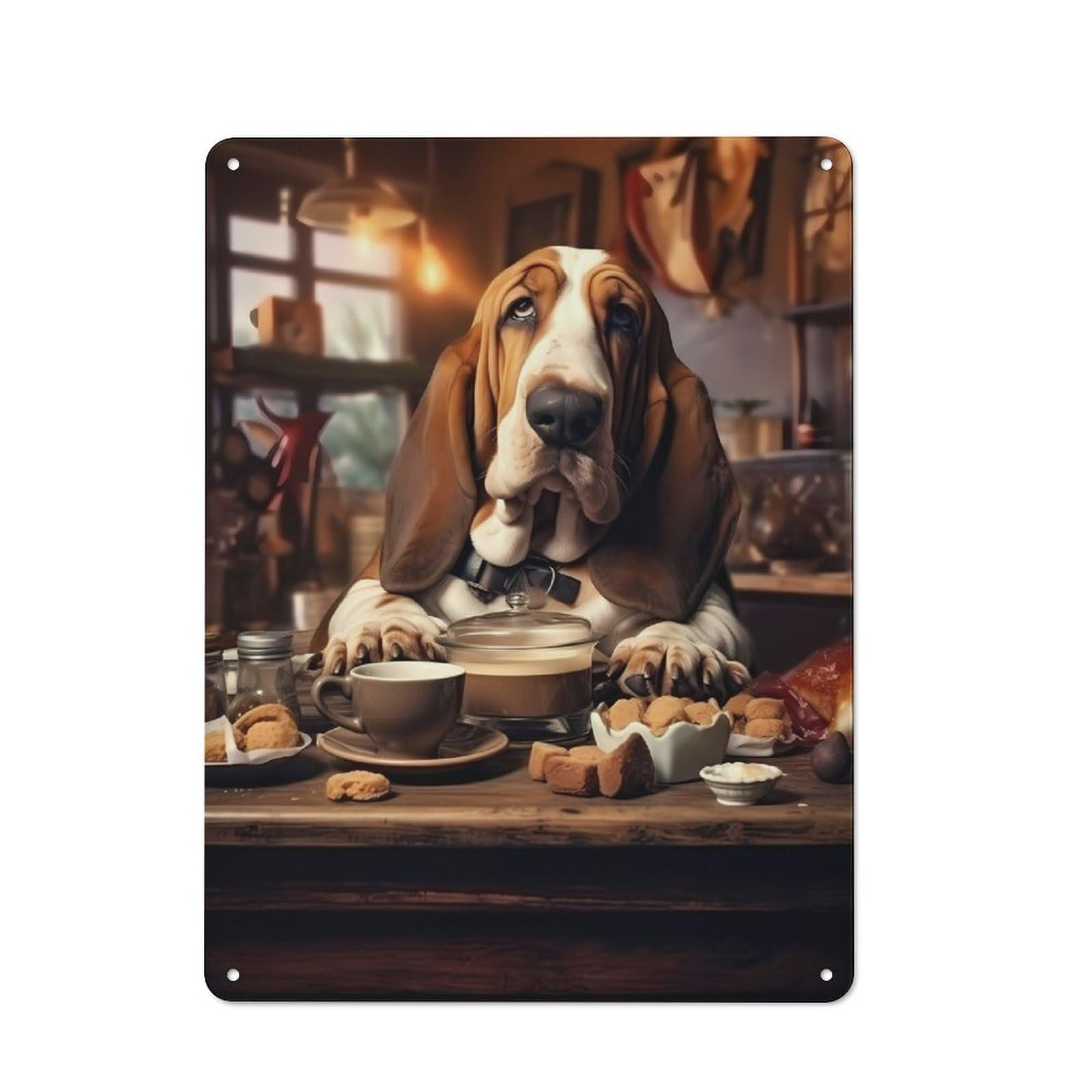 Junmoney Basset Hound Dog Coffee Rustic Metal Sign 40X30cm For Café Or Restaurant, For Vintage Wall Decor Fans, For Living Room And Hallway Decor