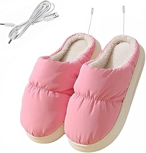 Pantuflas con calefacción USB, calentador de pies de felpa con calefacción, zapatos de calefacción eléctrica recargables, para invierno, clima frío,