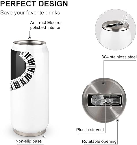 Miniatura 4 de Yin Yang - Taza de café de viaje con teclas de piano con tapa abatible, vaso aislado de acero inoxidable para oficina en casa, al aire libre