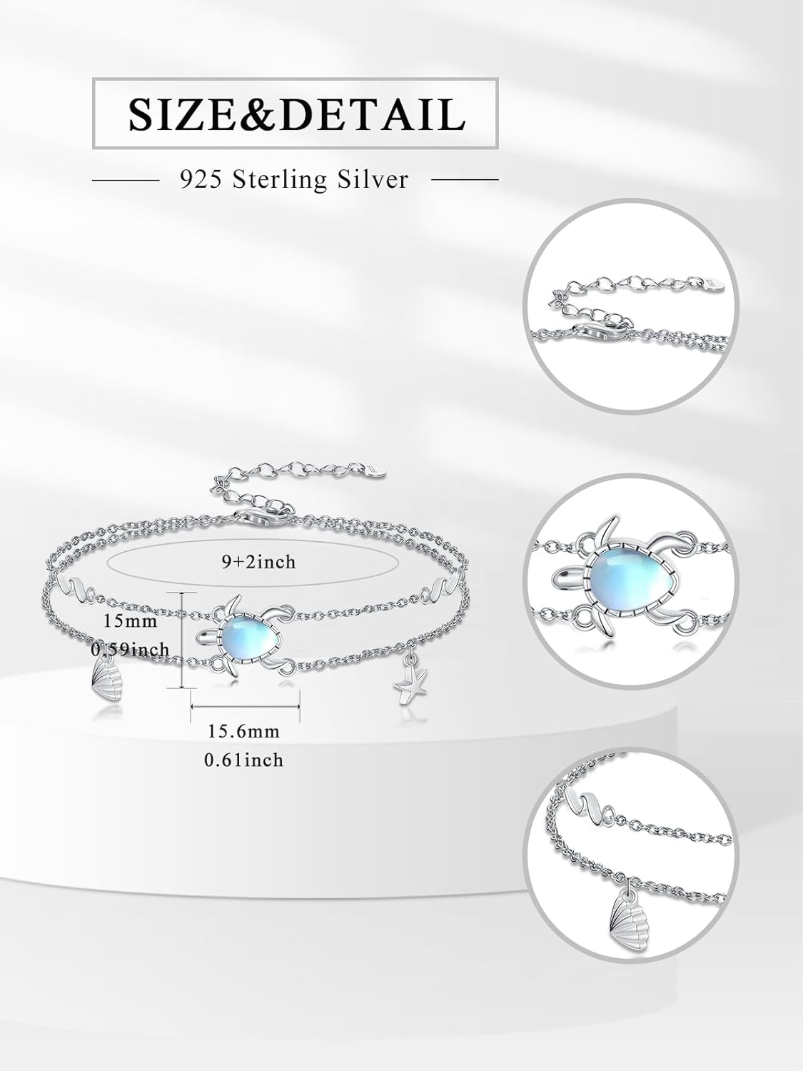 Midari 925 Sterling Silver Bracelets Anklets for Women Sea turtle/Sunflower/Sea Shell Starfish/Sun/Dolphin/Dragonfly/Wave Adjustable Summer Jewelry Gifts - Image 6