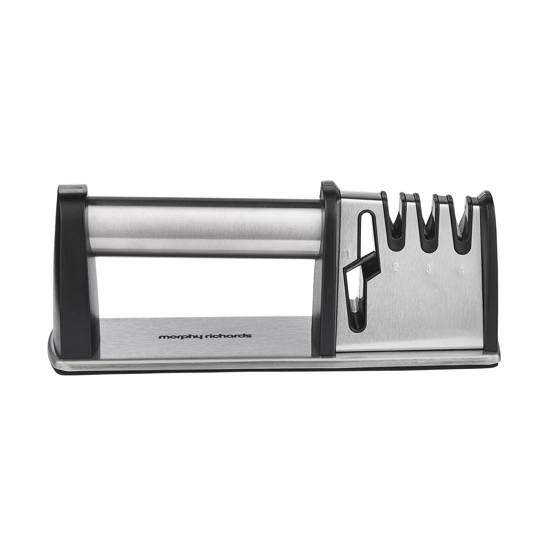 Morphy Richards Stainless Steel 4-In-1 Knife Sharpener, Manual Kitchen Sharpener, Body, Easy Grip Handle, Non-Slip Base, Blade Prep, Sharpening, Honing, Scissor Sharpening, Safe Easy To Use, 868751