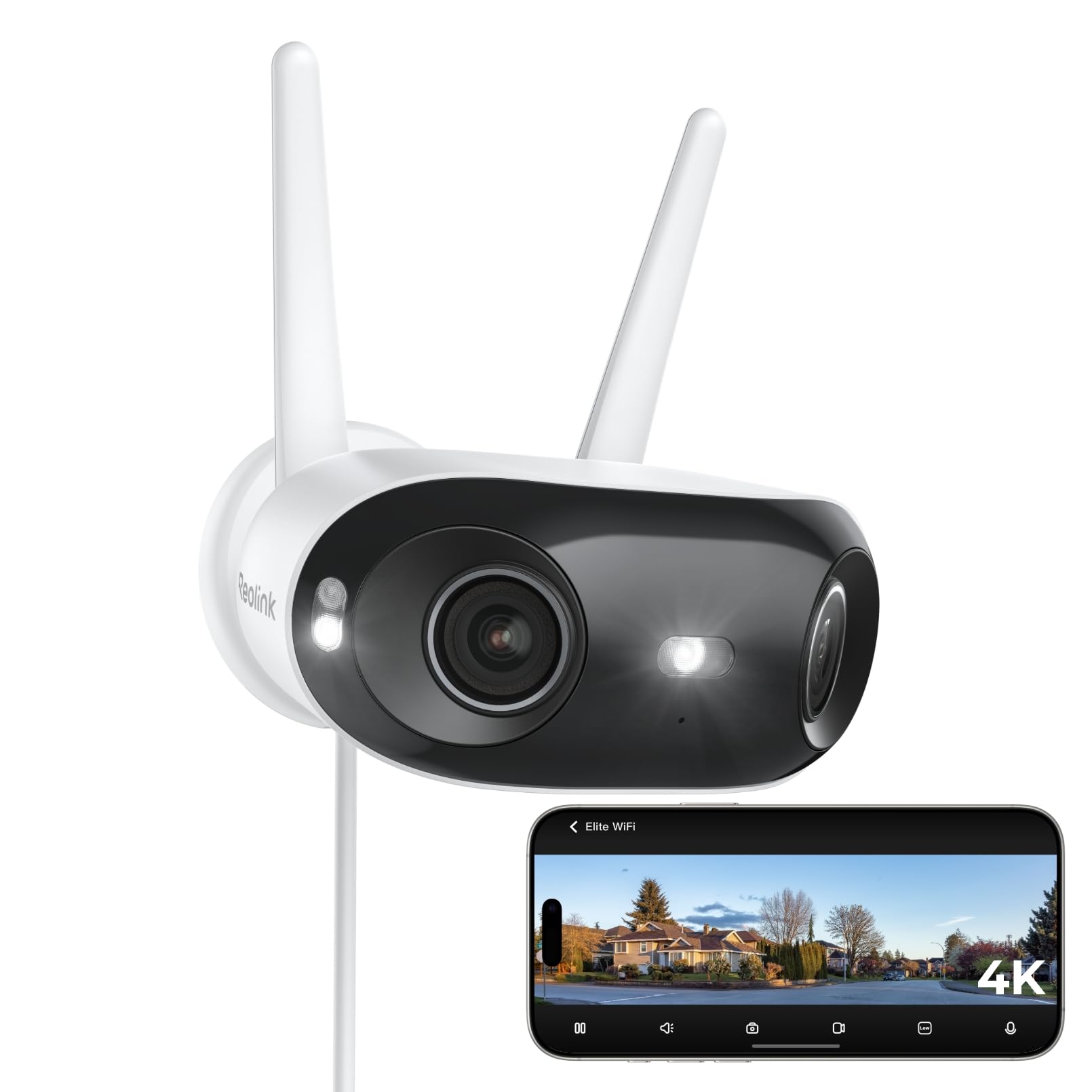 Reolink 4K Telecamera WiFi Esterno 180°, WiFi 6 Dual-Band, Videocamera Sorveglianza con Doppio Obiettivo, Rilevamento AI, Visione Notturna a Colori, Audio Bidirectionnel, Elite WiFi