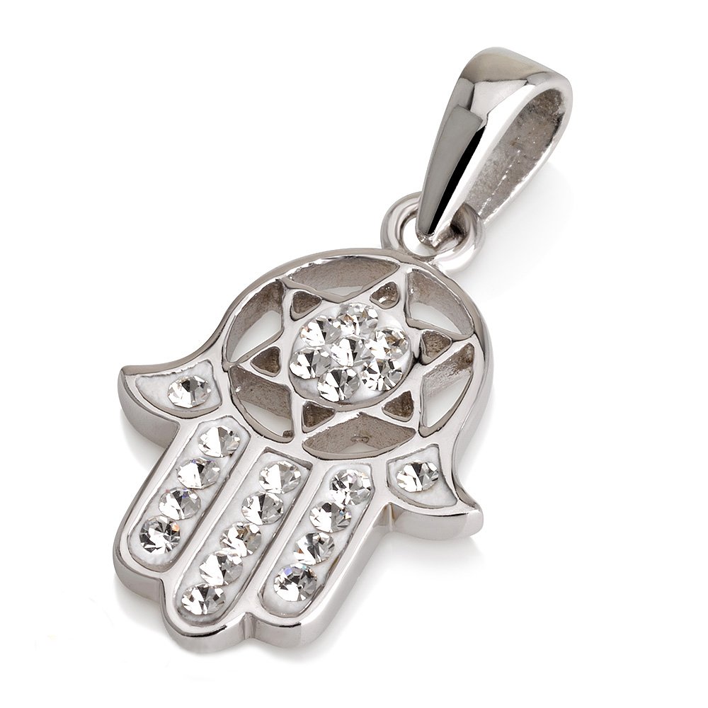 Hamsa Pendentif Argent Sterling avec Cristaux Blancs Idée Cadeau Anniversaire - 3