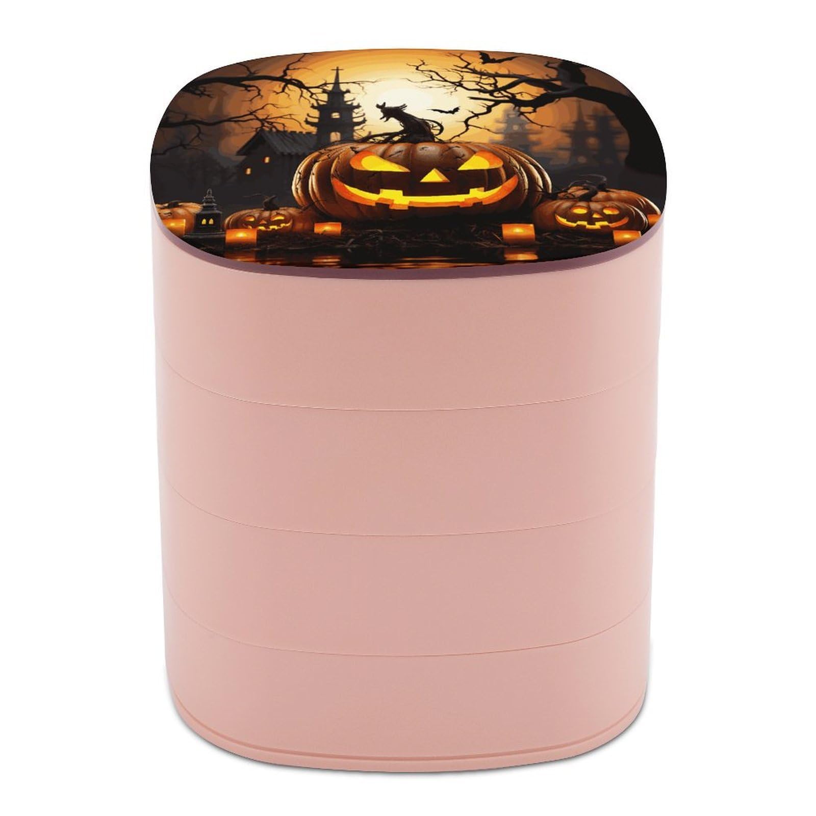 Btcowzrv Women's Style Halloween Pumpkin Jewelry Organizer With Mirror, 4-Layer Rotating Jewelry Box For Ring Earring Necklaces Bracelets Hair Accessories, Gift For