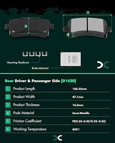 Miniatura 4 de Kit de pastillas de cerámica, D1421 D1430 SCITOO 8 piezas de pastillas de freno delanteras y traseras para Buick AllureLaCrosseRegal, para Chevy