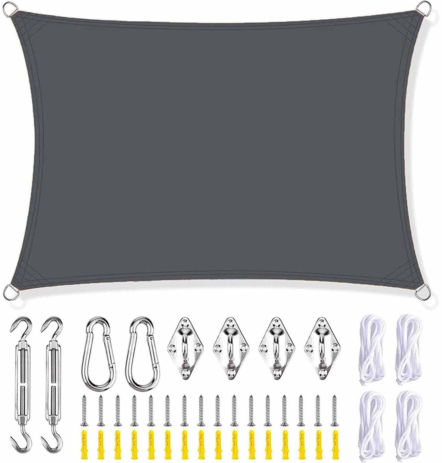 Voile d'ombrage rectangulaire gris foncé 5x5m terrasse et piscine