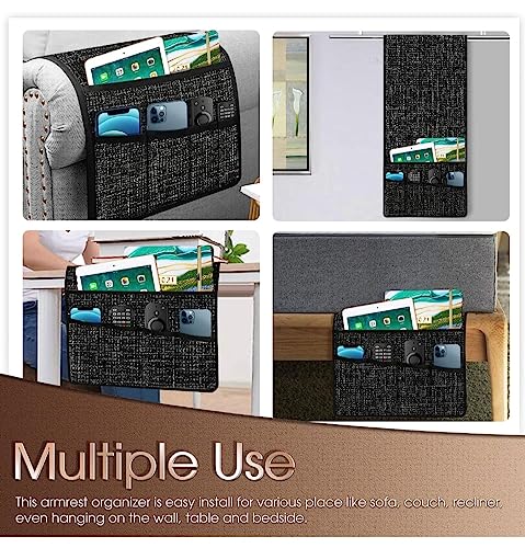 My Phoenix Armchair Caddy Remote Control Holder Organizer, Sofa Remote Holder Armrest Organizer for Remotes Tablet Books Pen (Black) - Image 3