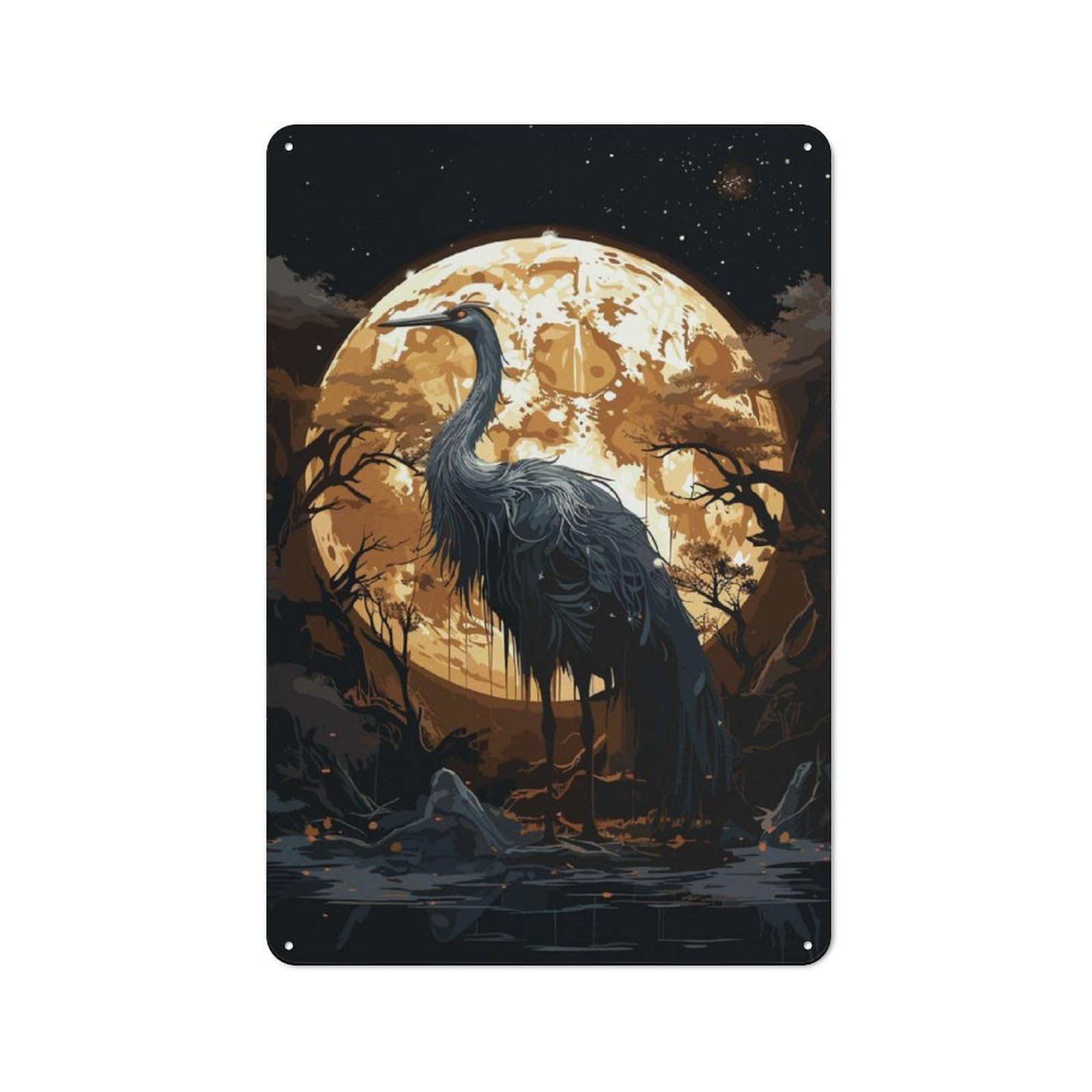Junmoney Horror Black Stork Decorative Tin Sign 30X20cm, Old Fashioned Vintage Wall Decor For Lounge, Study, Pub Or Wall Gallery