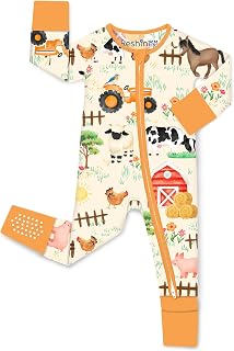 babee Reshinee Bamboo Viscose Baby Footie Pajama, Zipper Sleeper Boys Girls | Sleep & Play Romper with 2-Way Zipper, Fold-Over Mittens & Foot Cuffs with Grips, Tagless, Convertible, All-Season, 0-24M
