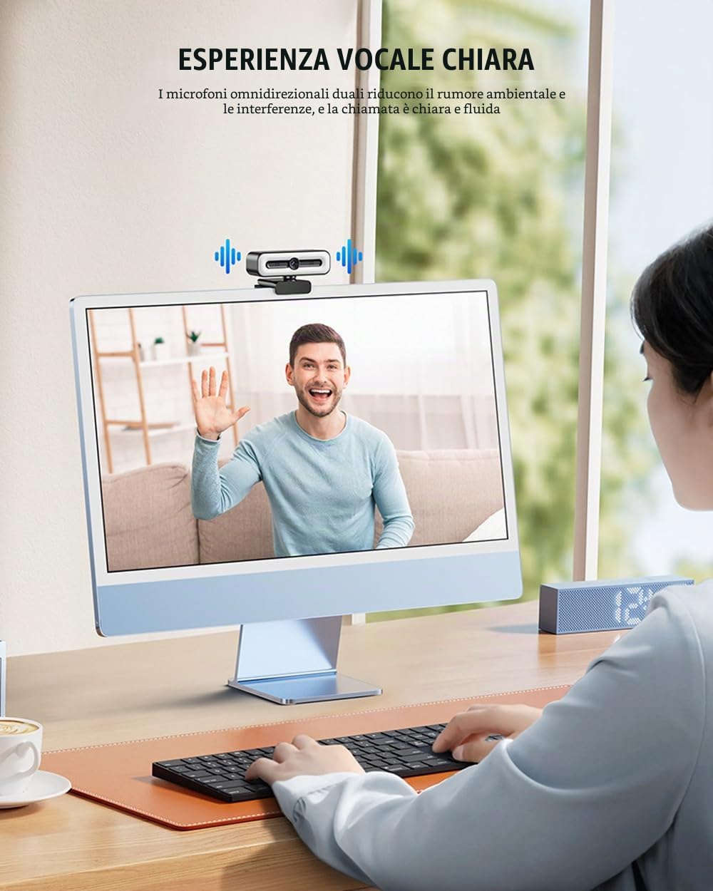 Webcam 4K UHD Ring Light per PC, webcam 1080P 60FPS con doppio microfono AI con cancellazione del rumore, correzione automatica della luce, copertura della privacy, FOV 73°, autofocus PDAF, copertura